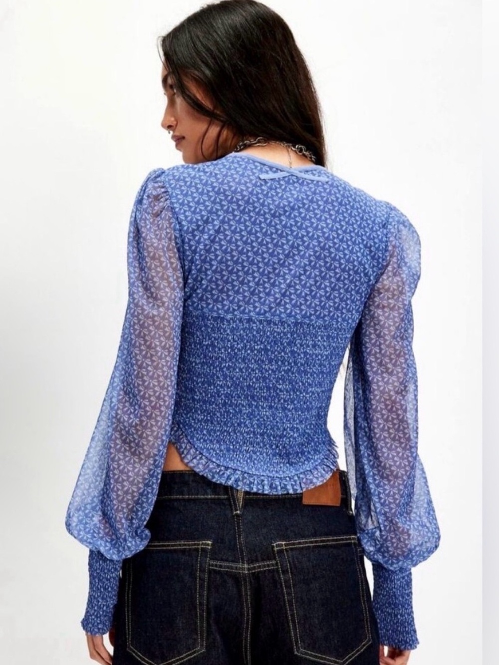 Free People Blue Dottie Long Sleeve Blouse - Picture 3 of 6